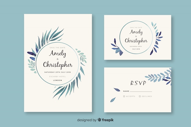 Watercolor wedding stationery template collection