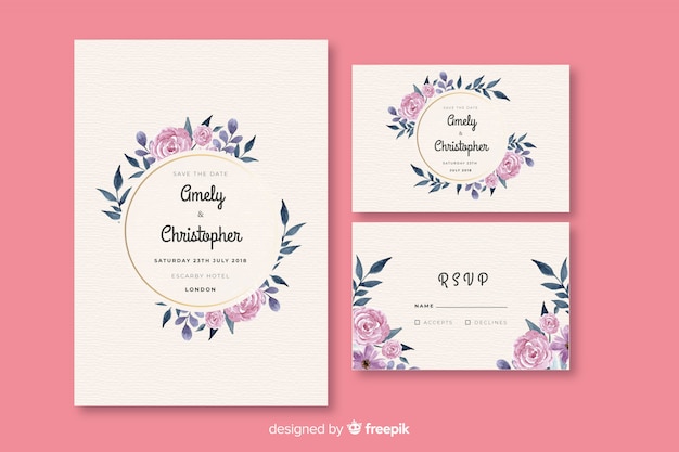 Watercolor wedding stationery template collection