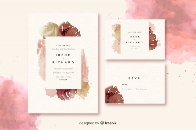 Free vector watercolor wedding stationery template collection