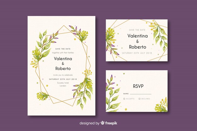 Watercolor wedding stationery template collection