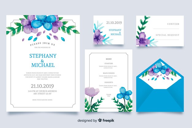 Watercolor wedding stationery template