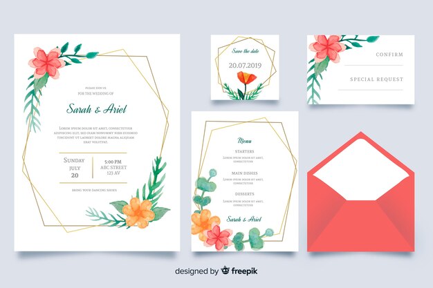 Watercolor wedding stationery template