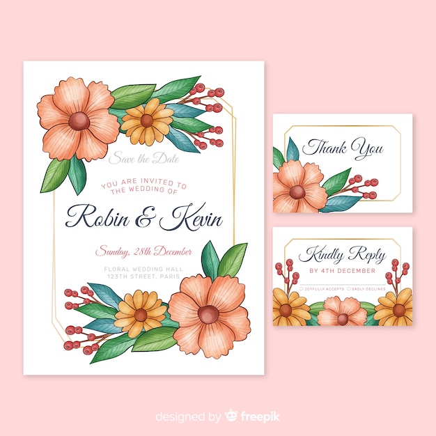 Watercolor wedding stationery template