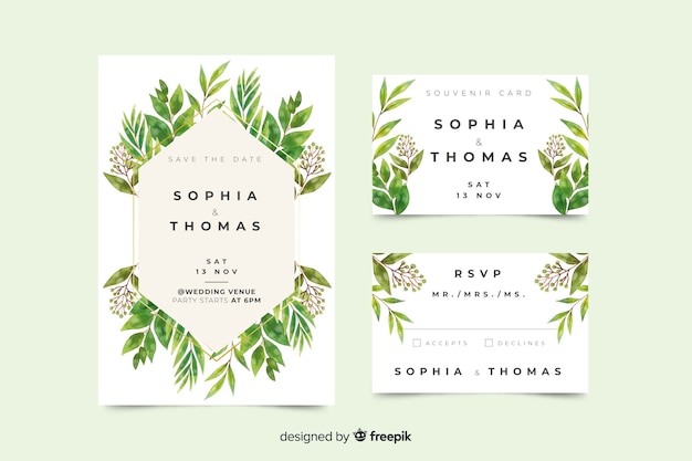 Free vector watercolor wedding stationery template