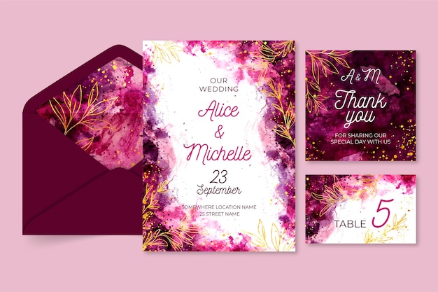 Watercolor wedding stationery template