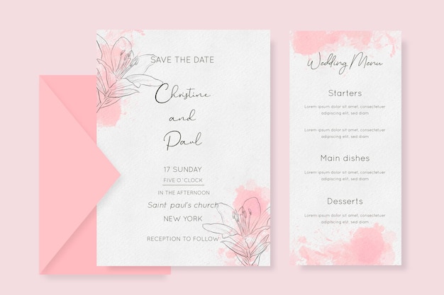 Watercolor wedding stationery with flowers