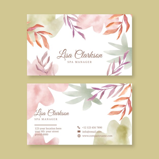 Free vector watercolor wellness and spa business card