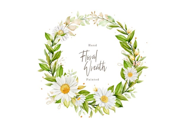 watercolor white daisy wreath illustration