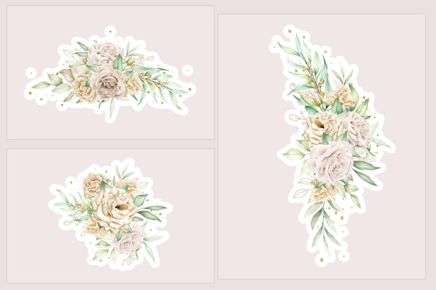 무료 벡터 수채화 흰 장미 화환 그림