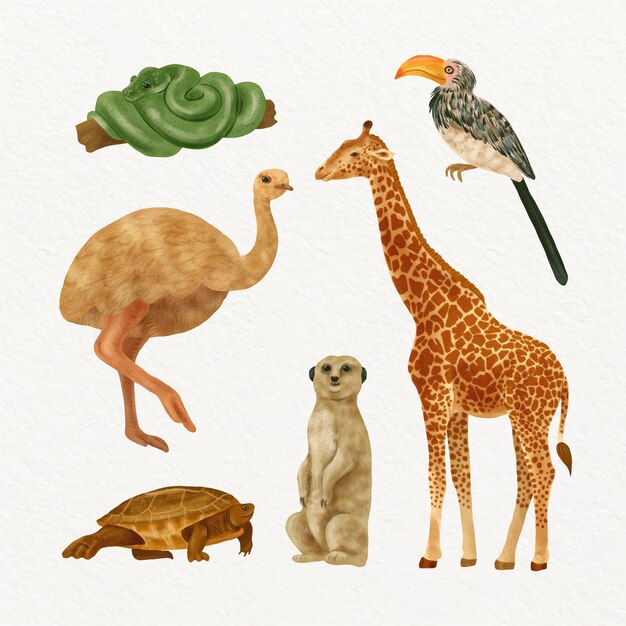 Watercolor wild animals background