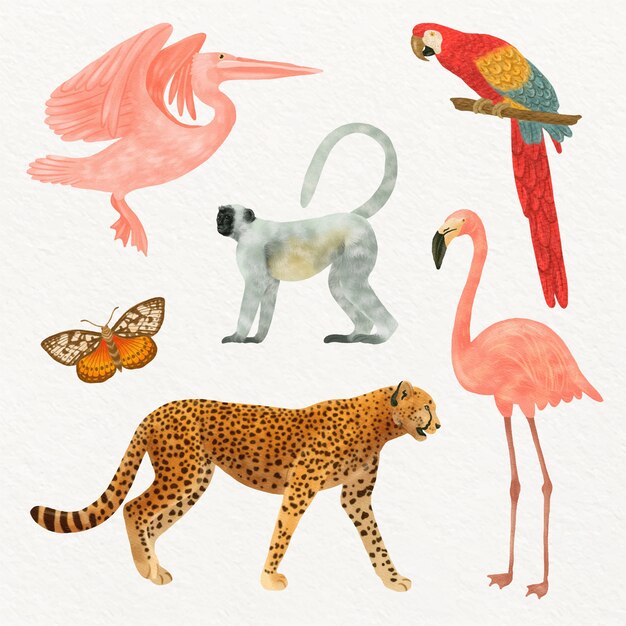 Watercolor  wild animals illustration