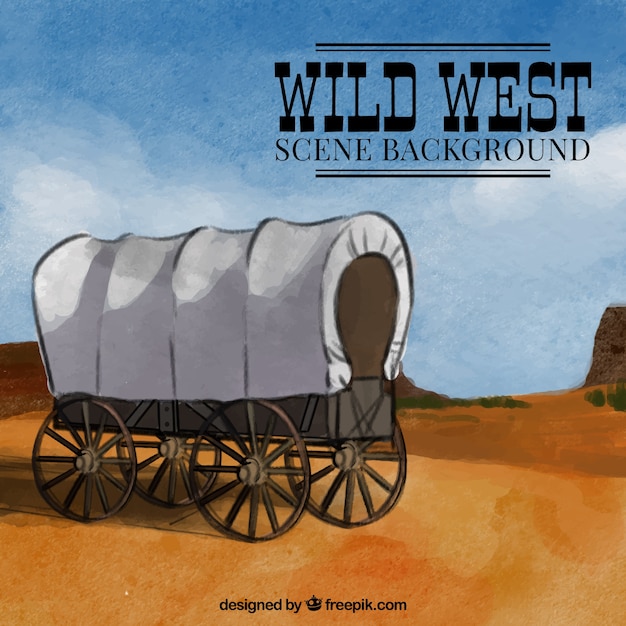 Free vector watercolor wild west background with carriage