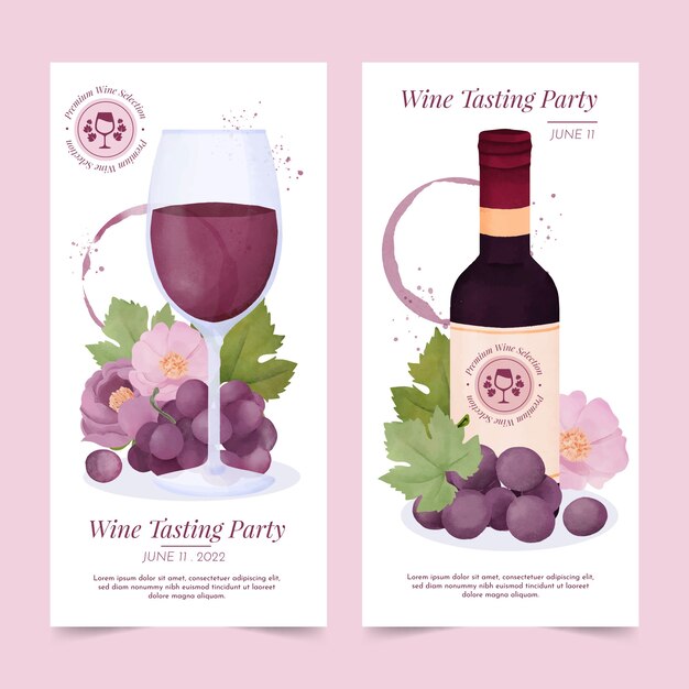 Watercolor wine party banner vertical