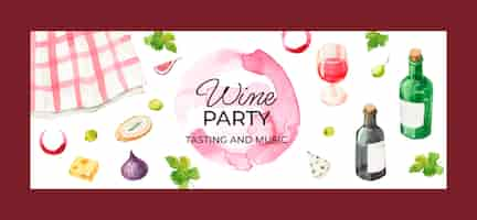 Free vector watercolor wine party facebook cover