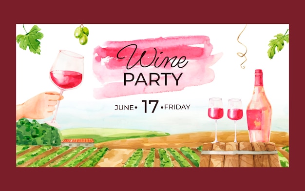 Бесплатное векторное изображение Акварельная винная вечеринка пост в фейсбуке