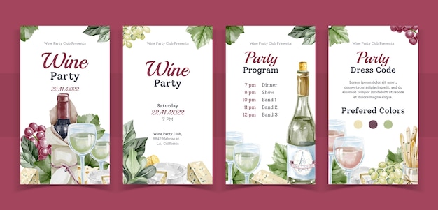 Watercolor wine party instagram stories