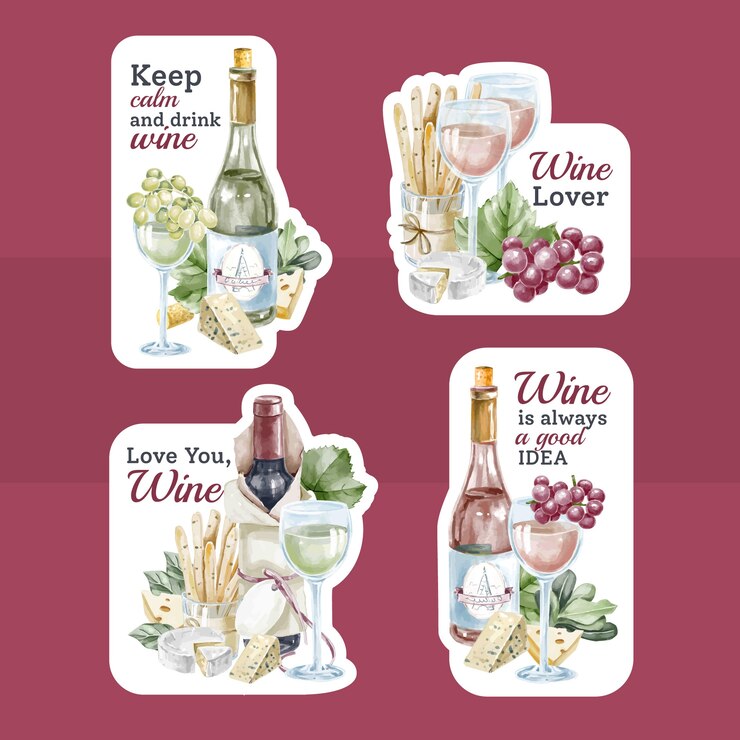 Free Vector watercolor wine party labels set