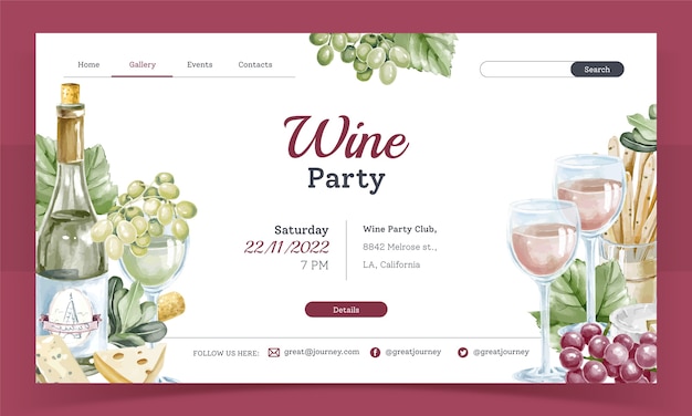 Vettore gratuito pagina di destinazione della festa del vino dell'acquerello