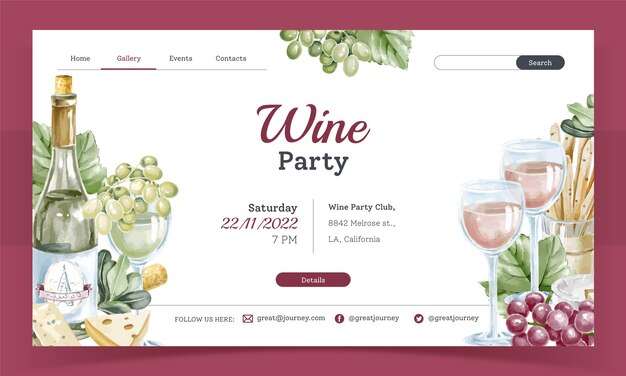 Watercolor wine party landing page