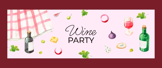 Vettore gratuito intestazione di twitter per la festa del vino dell'acquerello