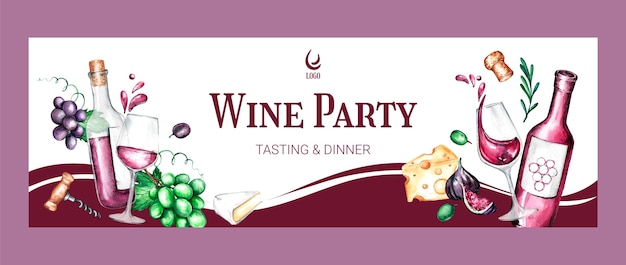 Бесплатное векторное изображение Заголовок твиттера акварельной винной вечеринки