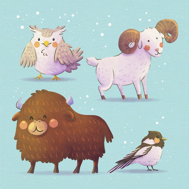 Free vector watercolor winter animals collection
