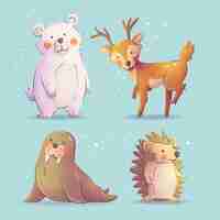 Free vector watercolor winter animals collection