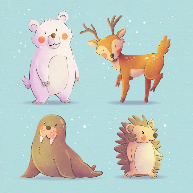 Watercolor winter animals collection