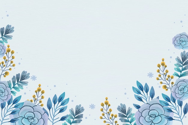 푸른 꽃과 수채화 겨울 배경