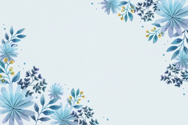 無料ベクター 青い花と水彩の冬の背景