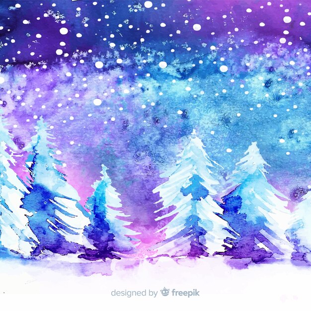 Акварель зимний фон с деревьями