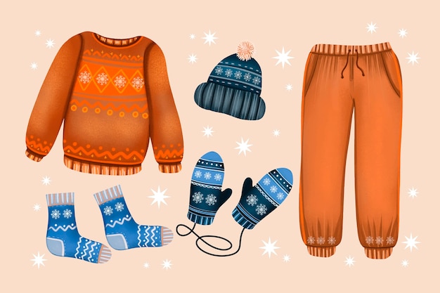 Free vector watercolor winter clothes and essentials