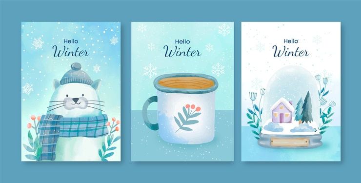 Free Vector watercolor winter greeting cards collection