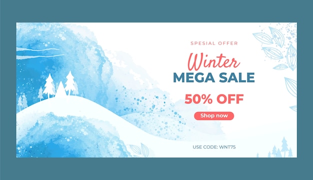 Watercolor winter horizontal sale banner template