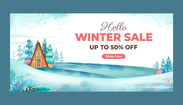 Watercolor winter horizontal sale banner template