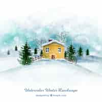 Free vector watercolor winter house background