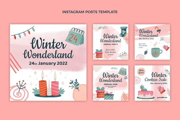 Watercolor winter instagram posts collection