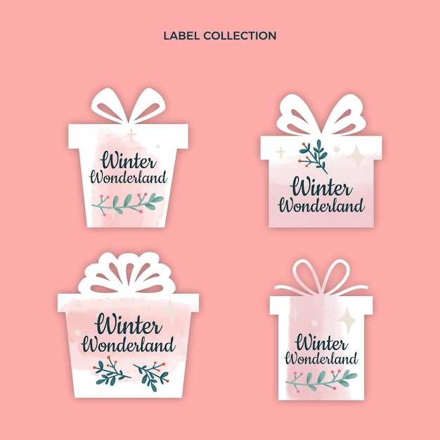 Watercolor winter labels collection