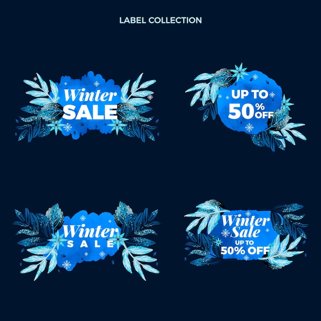 Free vector watercolor winter labels collection