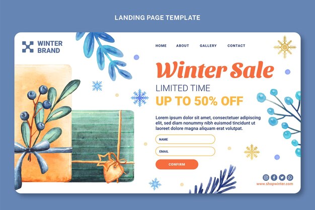 Watercolor winter landing page template