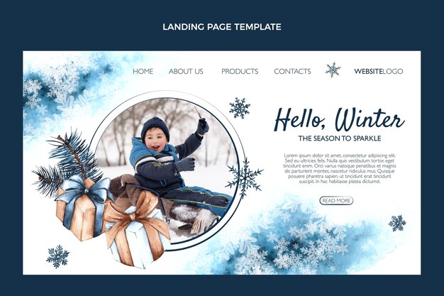 Watercolor winter landing page template
