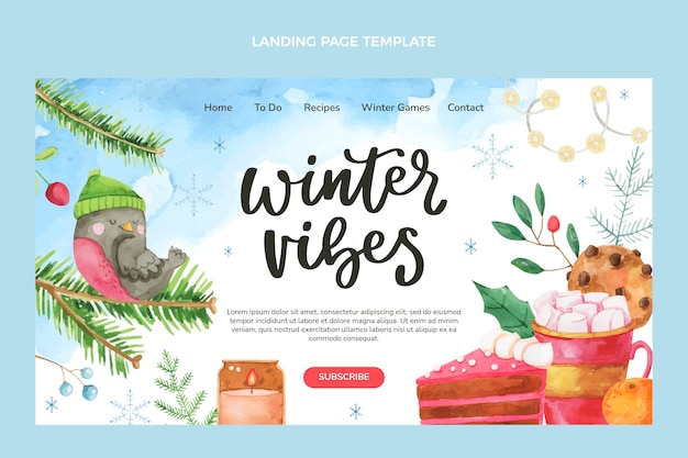 無料ベクター 水彩冬のランディングページテンプレート
