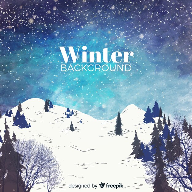 Watercolor winter landscape background
