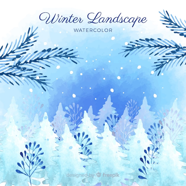 Free vector watercolor winter landscape background