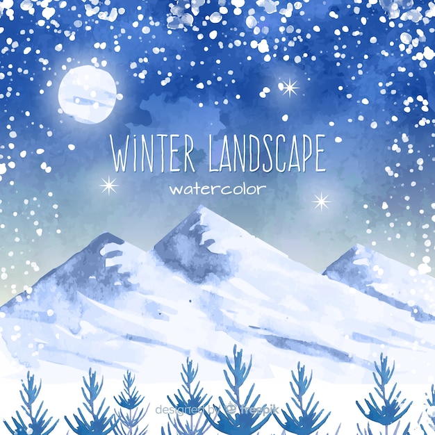 Free vector watercolor winter landscape background