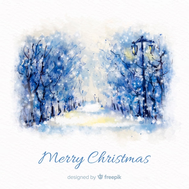 Free vector watercolor winter landscape background