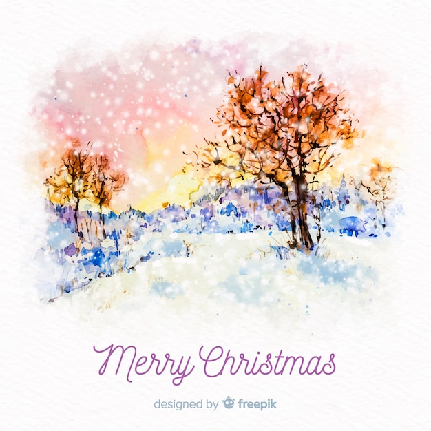 Watercolor winter landscape background