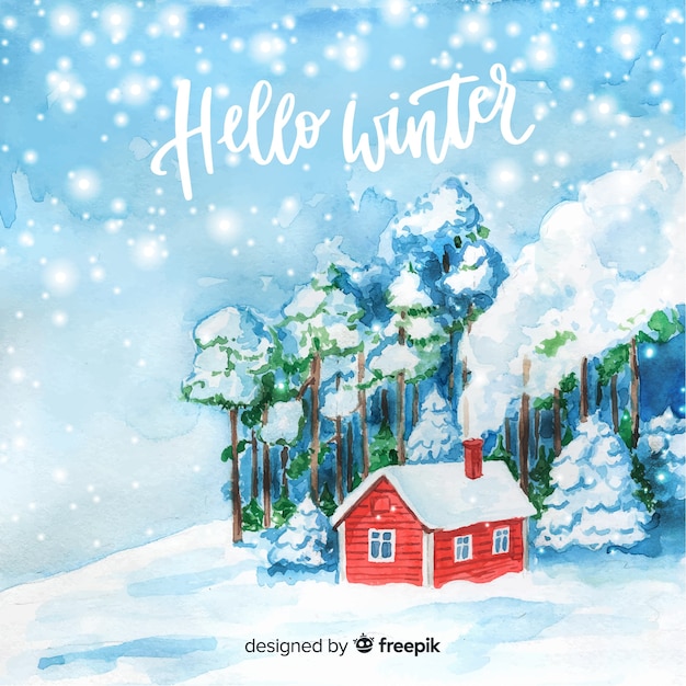 Watercolor winter landscape background