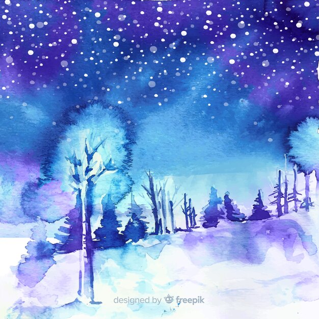 Watercolor winter landscape background