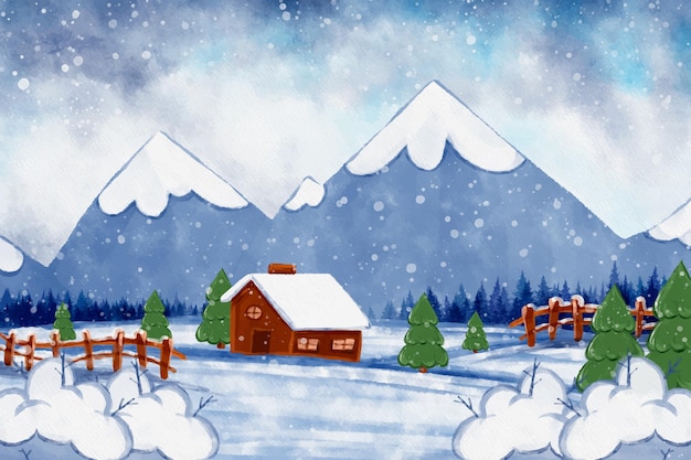 Free vector watercolor winter landscape illustration